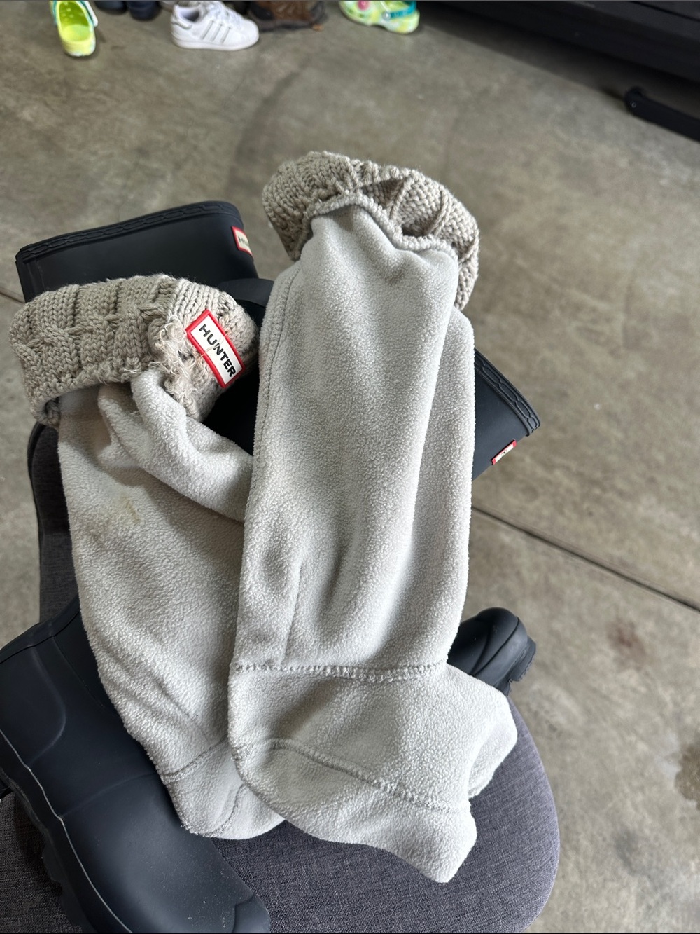 Hunter Black Rain Boots with Cream Knit Cuffs - Picture 10 of 11